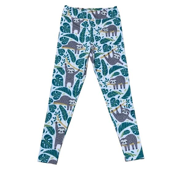 Sloth Tree Jungle Printed Athleisure Athletic Cozy Core Leggings Tights size L - Picture 1 of 7